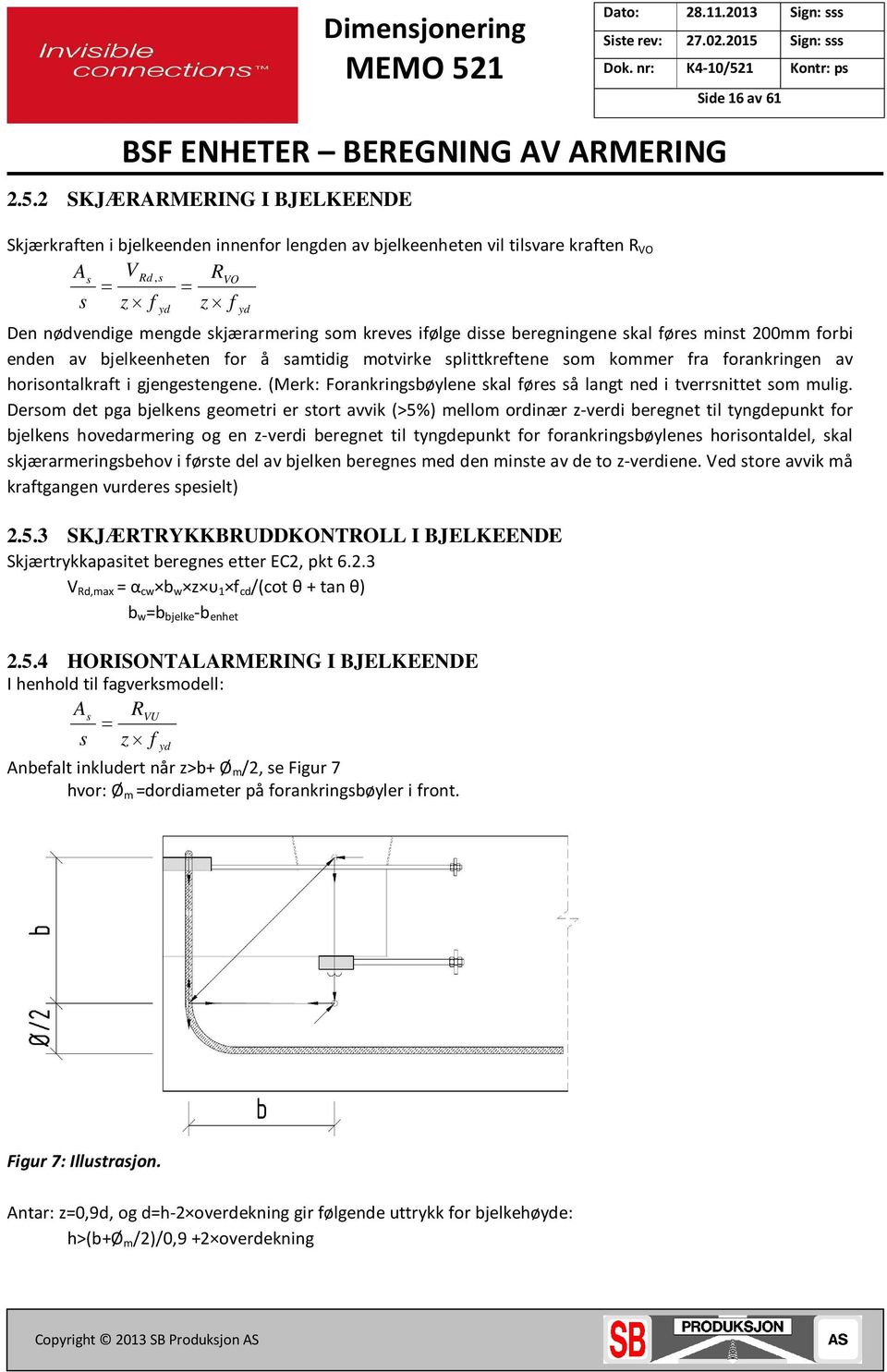 beregningene skal føres minst 00mm forbi enden av bjelkeenheten for å samtidig motvirke splittkreftene som kommer fra forankringen av horisontalkraft i gjengestengene.