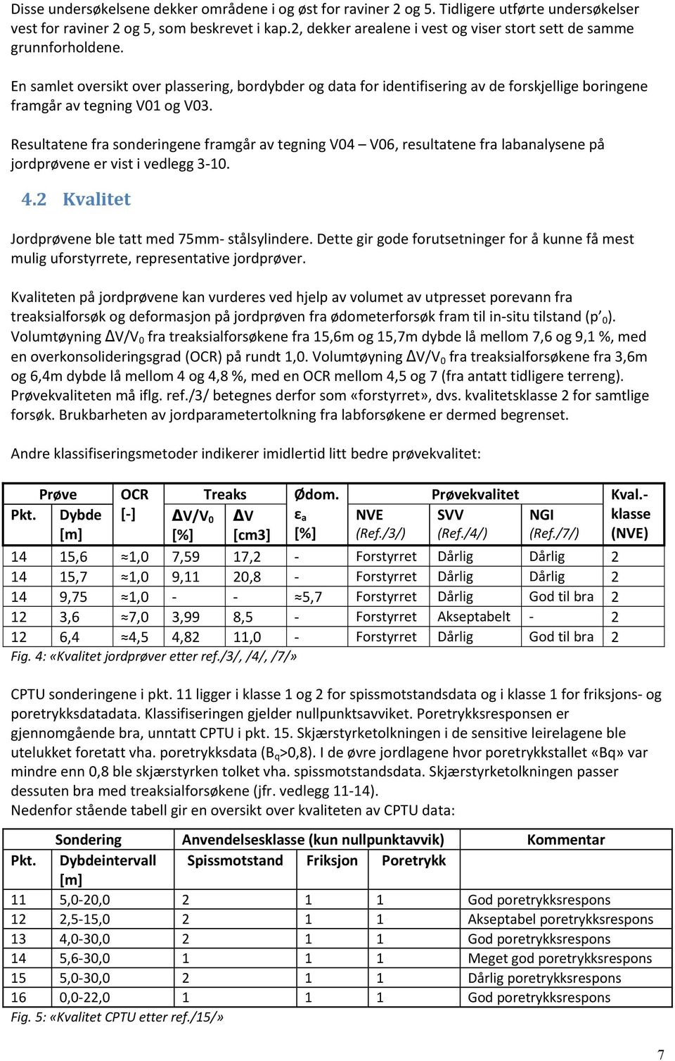 En samlet oversikt over plassering, bordybder og data for identifisering av de forskjellige boringene framgår av tegning V01 og V03.