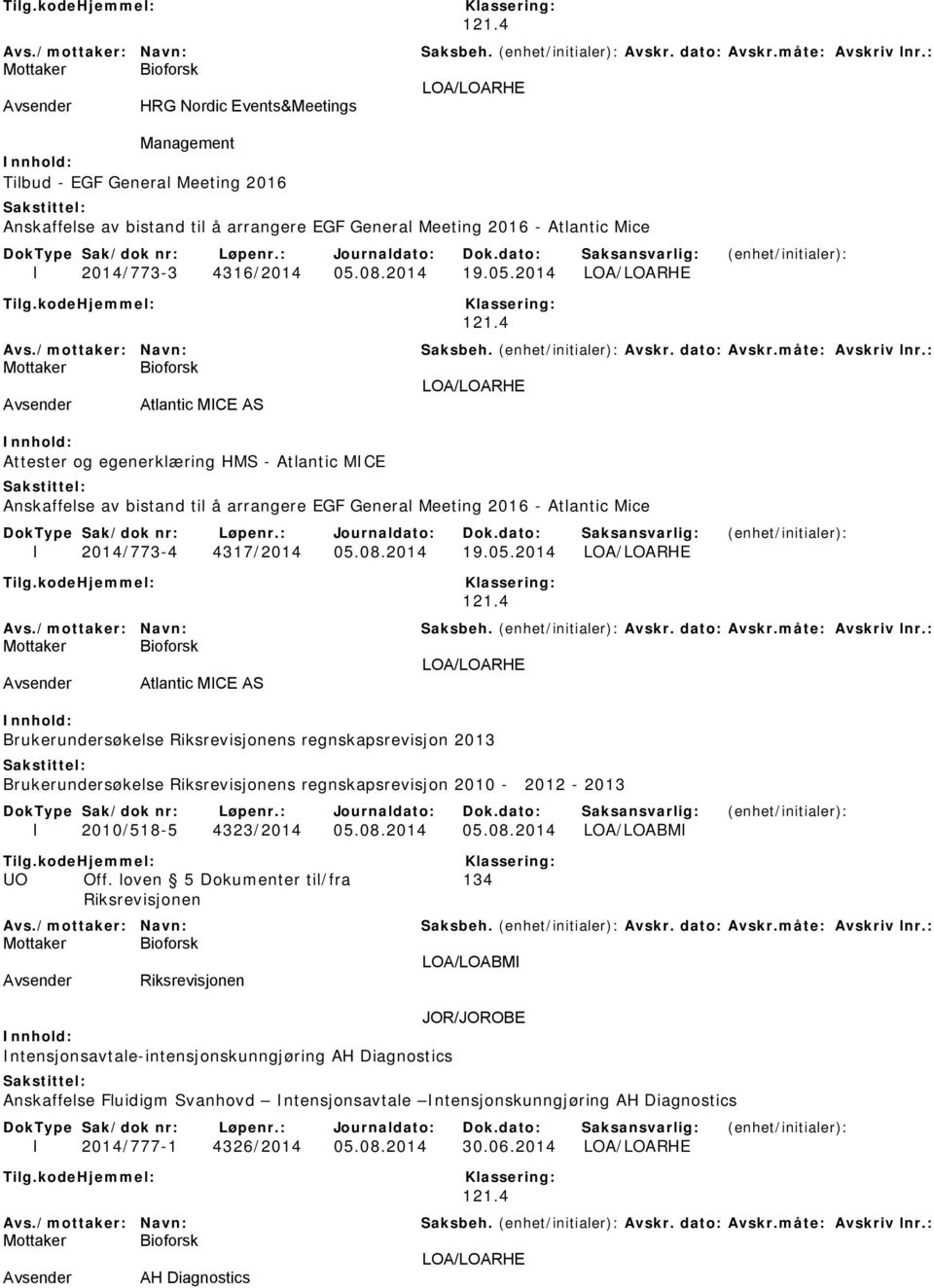 4 LOA/LOARHE Atlantic MICE AS Attester og egenerklæring HMS - Atlantic MICE Anskaffelse av bistand til å arrangere EGF General Meeting 2016 - Atlantic Mice I 2014/773-4 4317/2014 05.08.