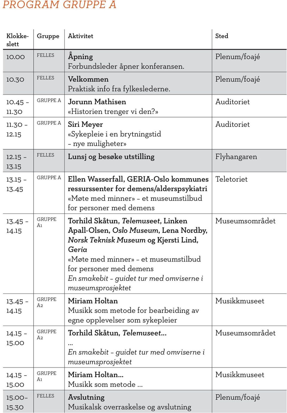 » Auditoriet A Siri Meyer Auditoriet «Sykepleie i en brytningstid nye muligheter» Lunsj og besøke utstilling Flyhangaren A A1 A2 A2 A1 Ellen Wasserfall, GERIA-Oslo kommunes ressurssenter for