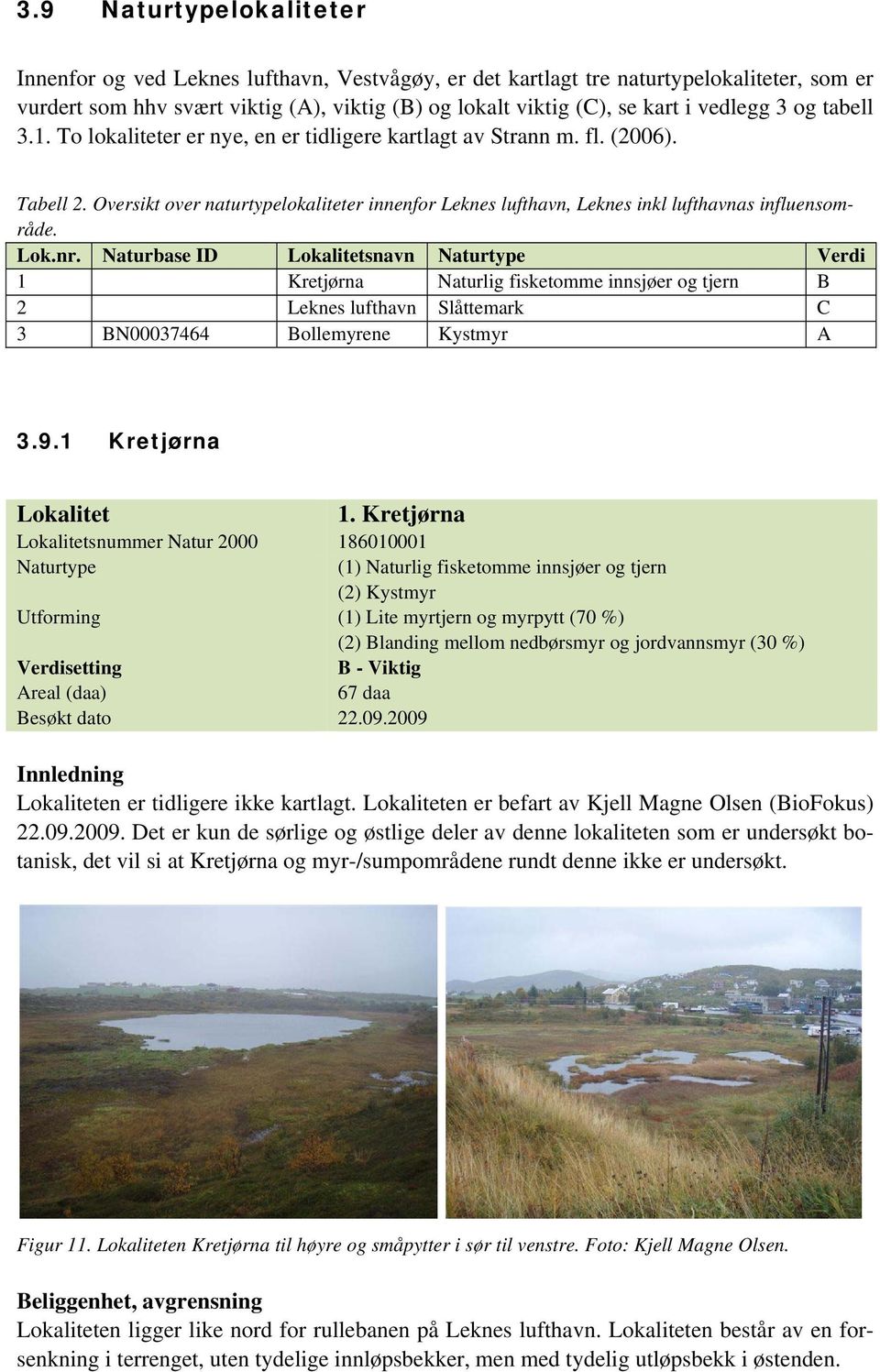 Oversikt over naturtypelokaliteter innenfor Leknes lufthavn, Leknes inkl lufthavnas influensområde. Lok.nr.