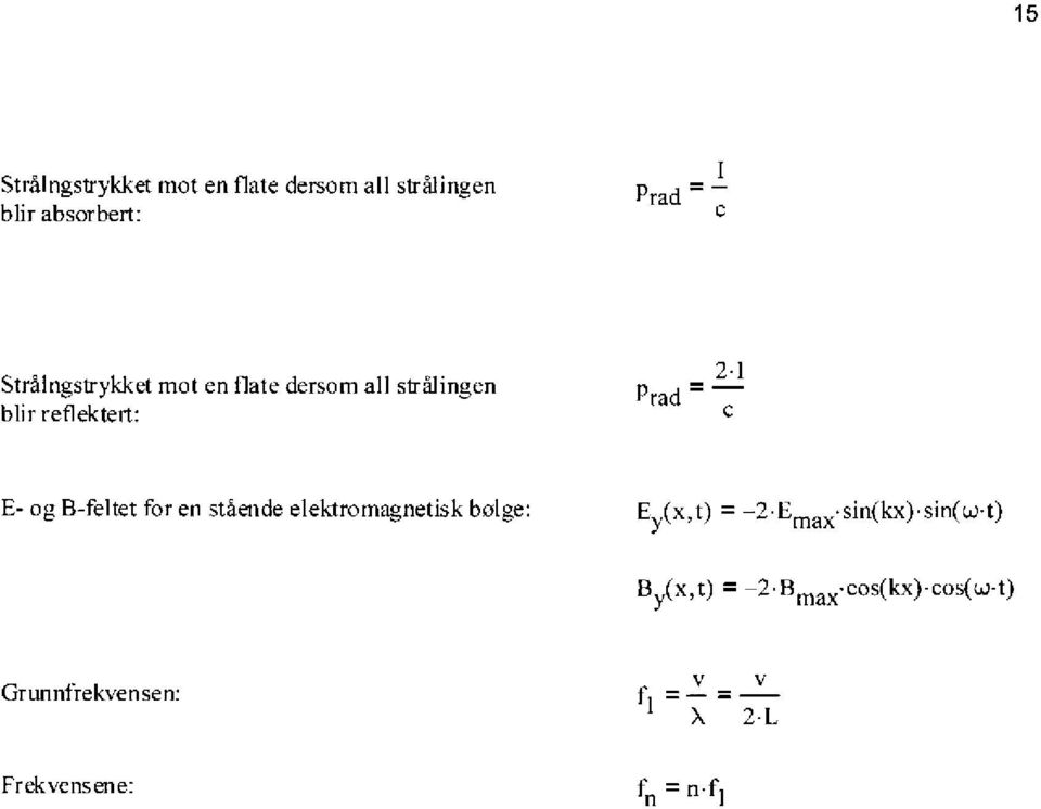 1 Prad = c E- og B-feltet for en stående elektromagnetisk bolge: Ey(x,t) =.Ernax.