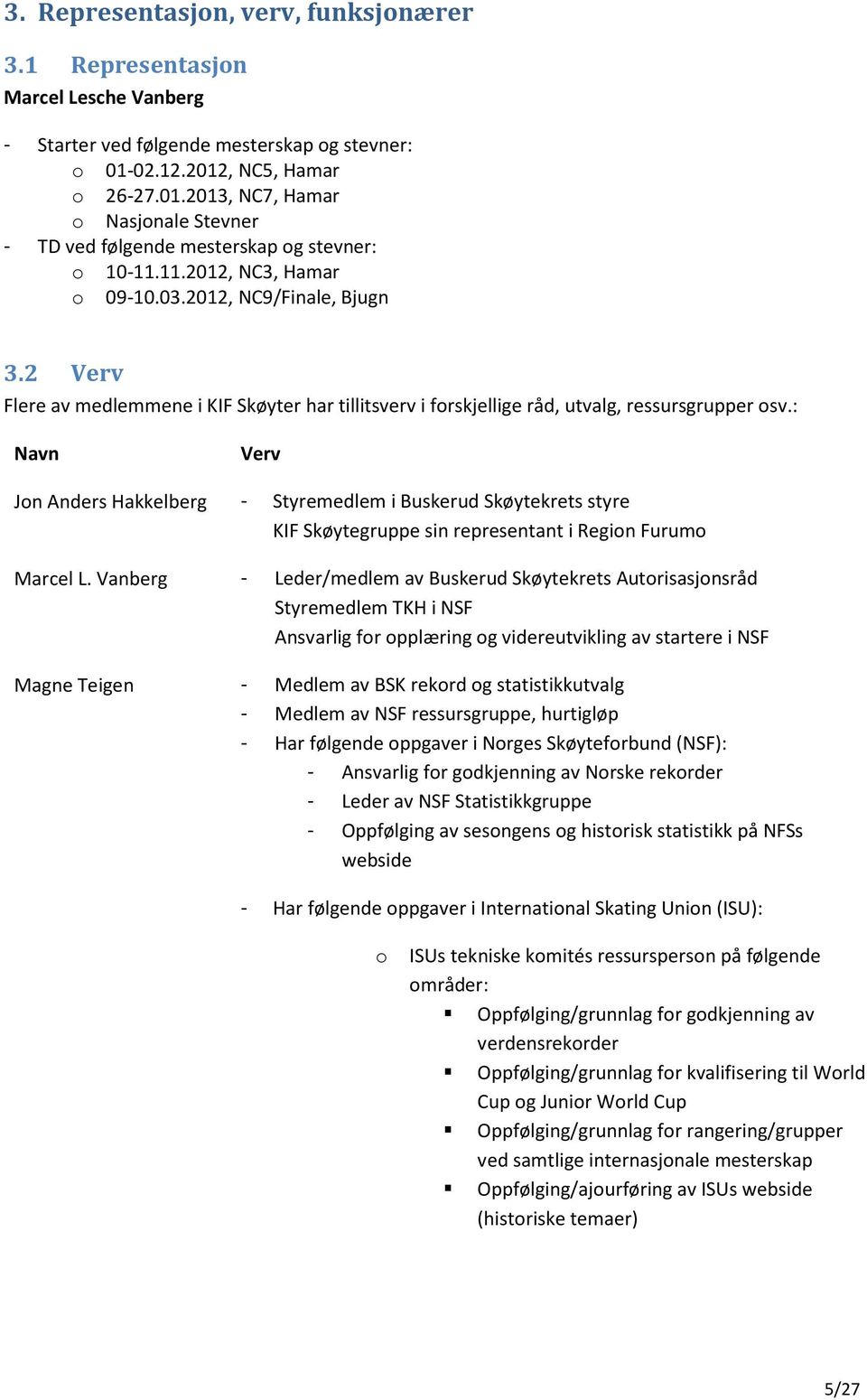 2 Verv Flere av medlemmene i KIF Skøyter har tillitsverv i forskjellige råd, utvalg, ressursgrupper osv.