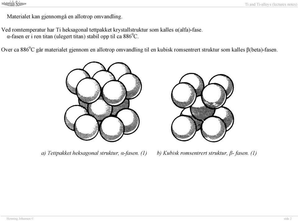 α-fasen er i ren titan (ulegert titan) stabil opp til ca 886 0 C.