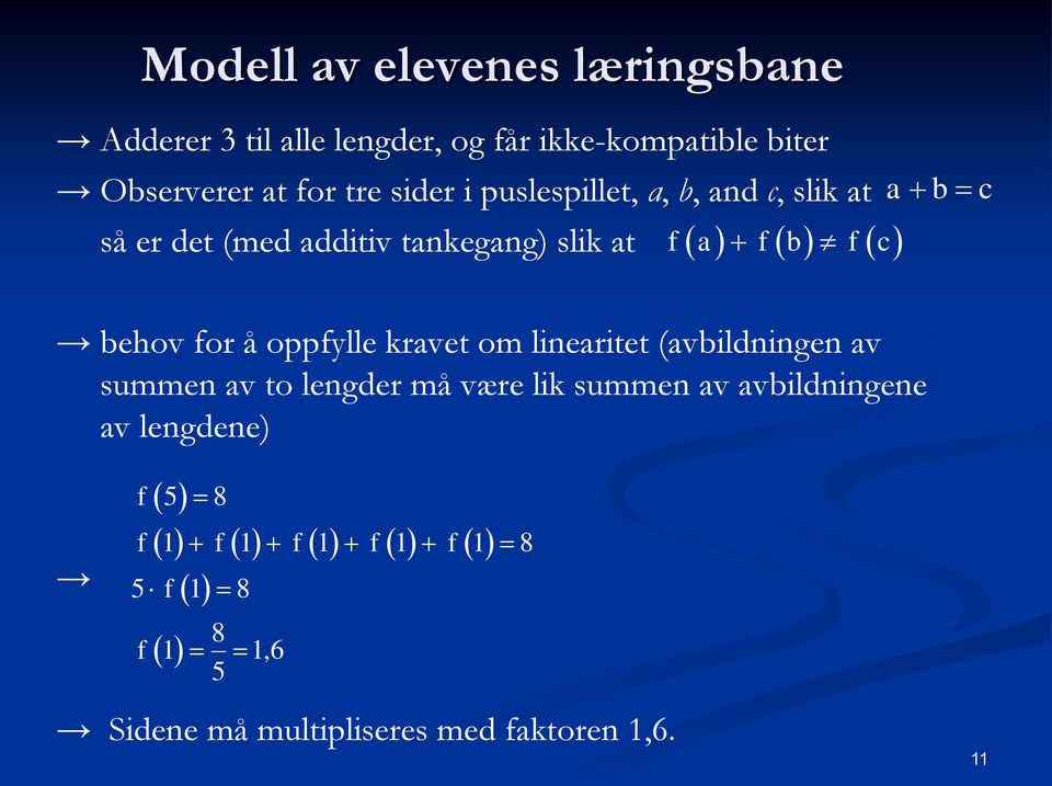 behov for å oppfylle kravet om linearitet (avbildningen av summen av to lengder må være lik summen av