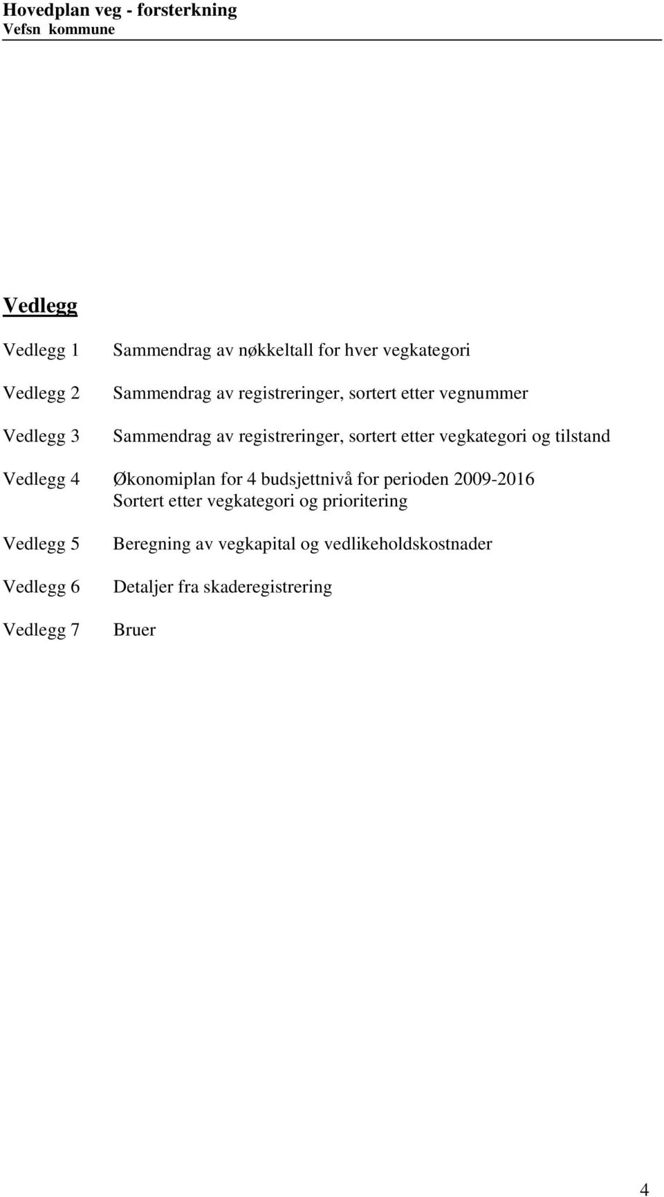 Vedlegg 4 Økonomiplan for 4 budsjettnivå for perioden 2009-2016 Sortert etter vegkategori og prioritering