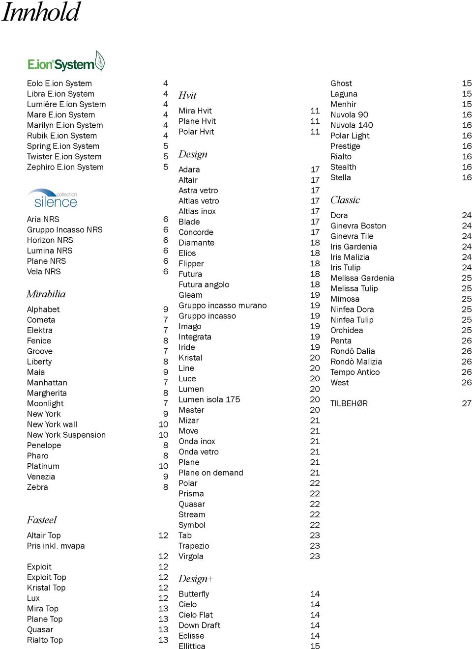 Moonlight 7 New York 9 New York wall 10 New York Suspension 10 Penelope 8 Pharo 8 Platinum 10 Venezia 9 Zebra 8 Fasteel Altair Top 12 pa 12 Exploit 12 Exploit Top 12 Kristal Top 12 Lux 12 Mira Top 13