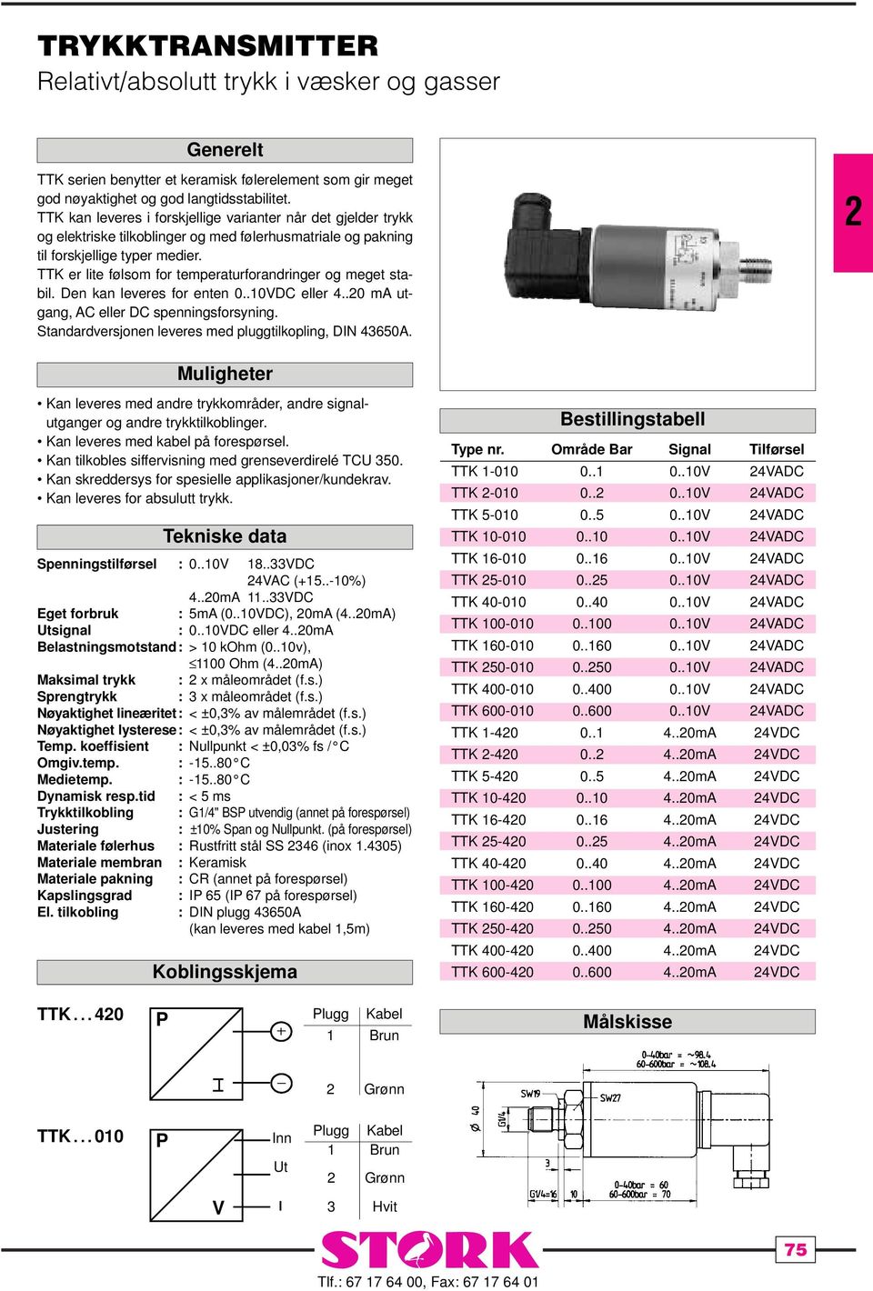 TTK er lite følsom for temperaturforandringer og meget stabil. Den kan leveres for enten 0..10VDC eller 4..0 ma utgang, AC eller DC spenningsforsyning.