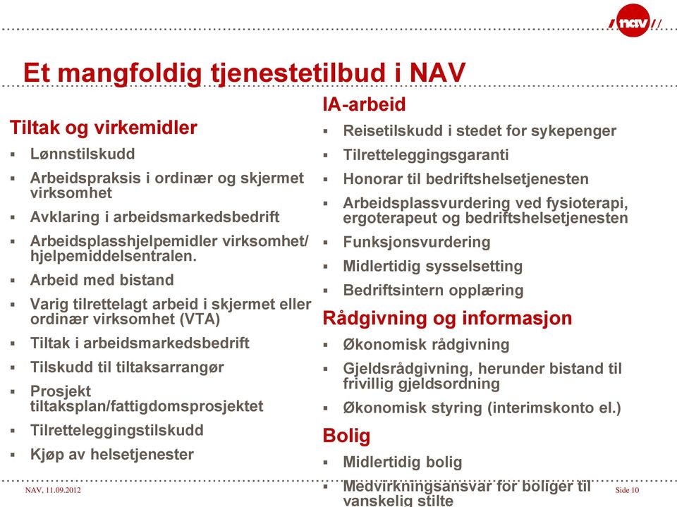 Arbeid med bistand Varig tilrettelagt arbeid i skjermet eller ordinær virksomhet (VTA) Tiltak i arbeidsmarkedsbedrift Tilskudd til tiltaksarrangør Prosjekt tiltaksplan/fattigdomsprosjektet