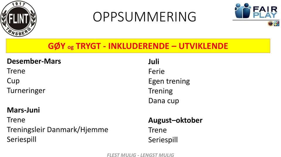 Treningsleir Danmark/Hjemme Seriespill Juli Ferie