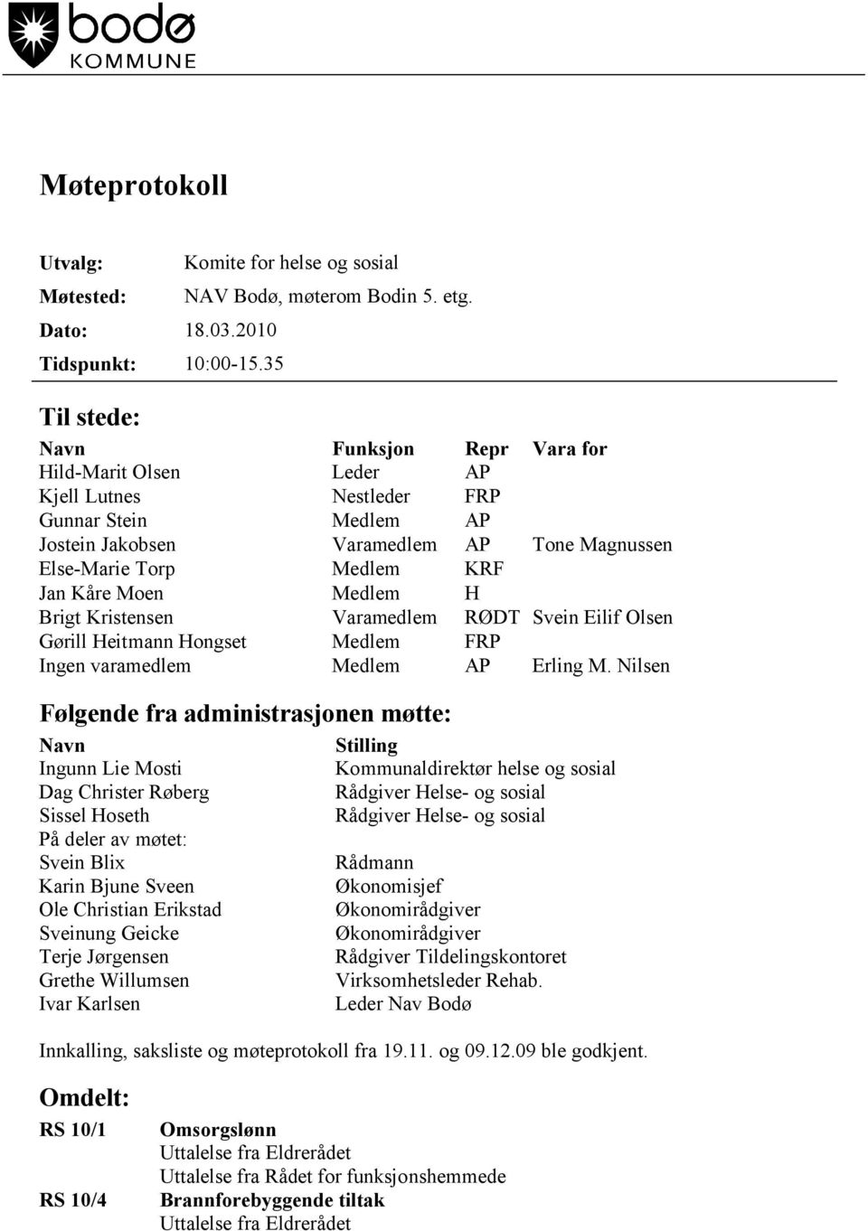 Moen Medlem H Brigt Kristensen Varamedlem RØDT Svein Eilif Olsen Gørill Heitmann Hongset Medlem FRP Ingen varamedlem Medlem AP Erling M.