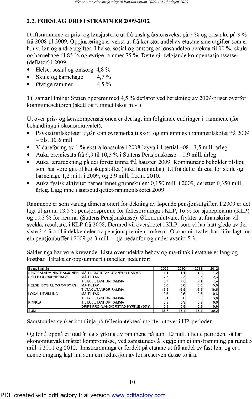 I helse, sosial og omsorg er lønsandelen berekna til 90 %, skule og barnehage til 85 % og øvrige rammer 75 %.