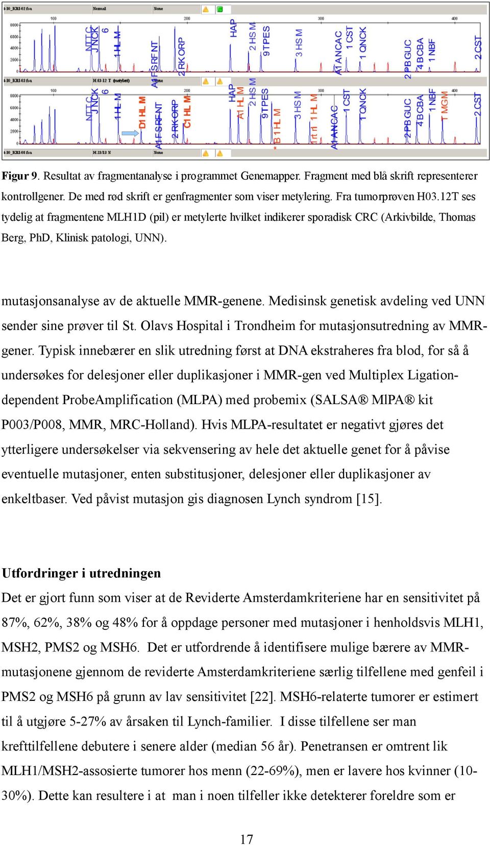 Medisinsk genetisk avdeling ved UNN sender sine prøver til St. Olavs Hospital i Trondheim for mutasjonsutredning av MMRgener.