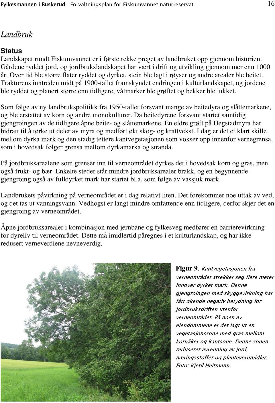 Traktorens inntreden midt på 1900-tallet framskyndet endringen i kulturlandskapet, og jordene ble ryddet og planert større enn tidligere, våtmarker ble grøftet og bekker ble lukket.