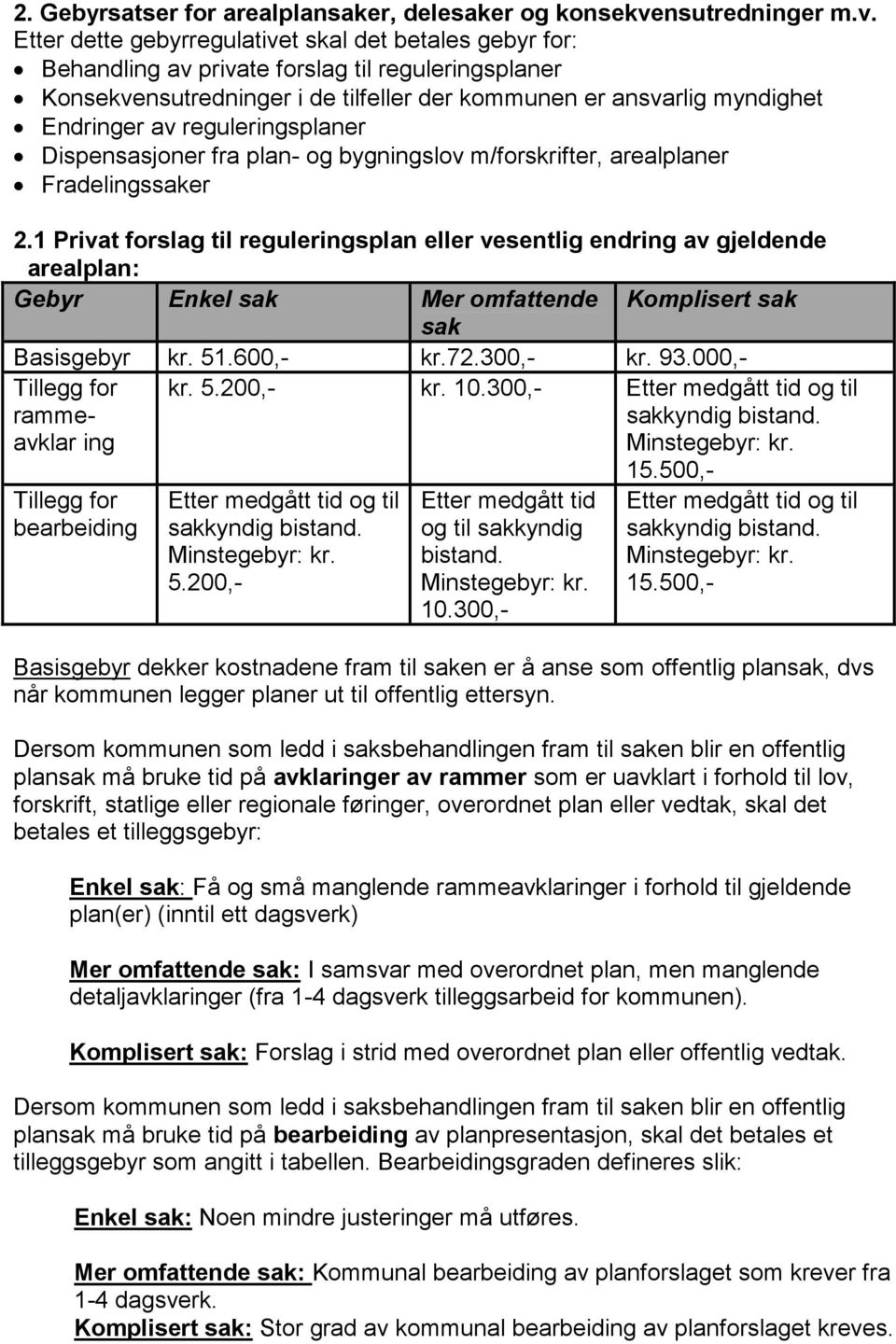 Etter dette gebyrregulativet skal det betales gebyr for: Behandling av private forslag til reguleringsplaner Konsekvensutredninger i de tilfeller der kommunen er ansvarlig myndighet Endringer av