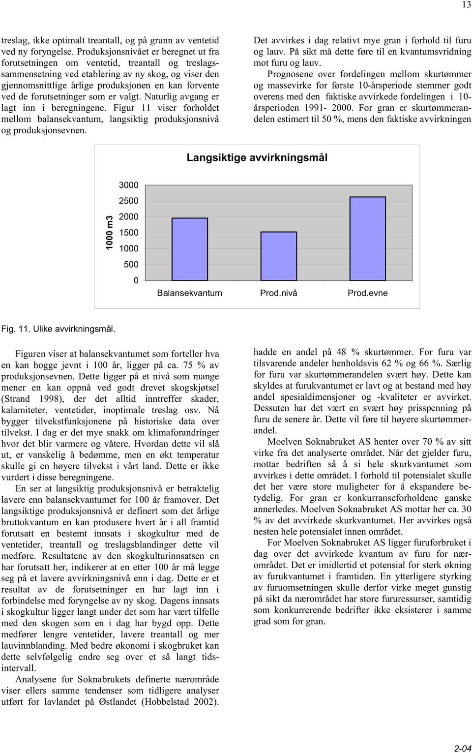 forutsetninger som er valgt. Naturlig avgang er lagt inn i beregningene. Figur 11 viser forholdet mellom balansekvantum, langsiktig produksjonsnivå og produksjonsevnen.