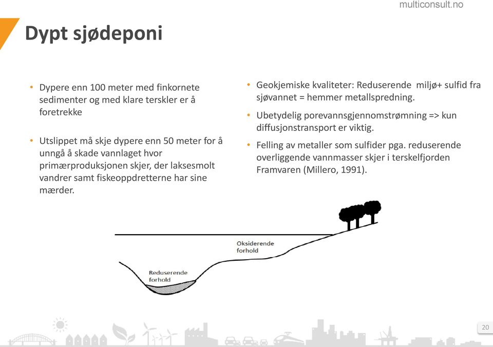 Geokjemiske kvaliteter: Reduserende miljø+ sulfid fra sjøvannet = hemmer metallspredning.