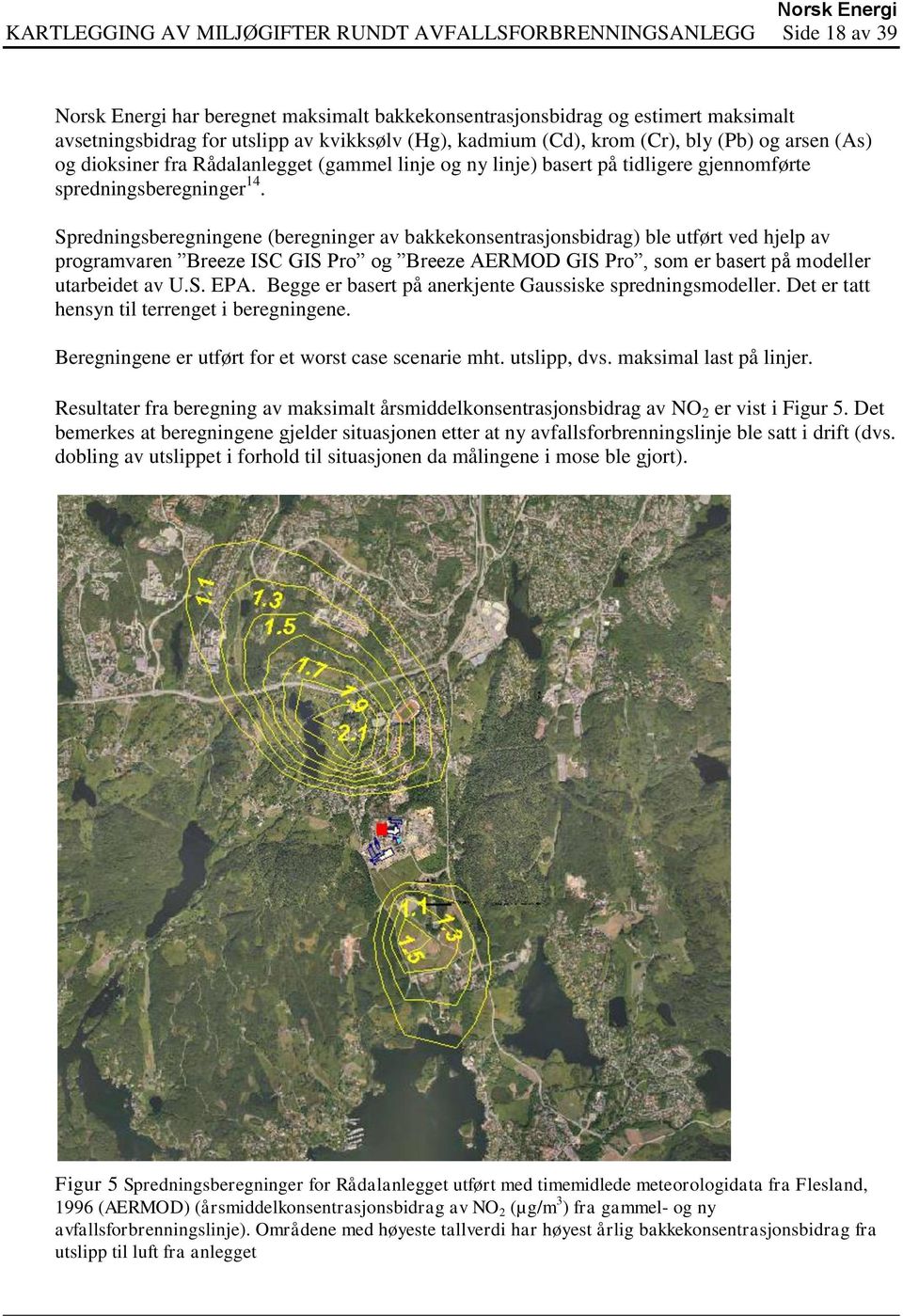 Spredningsberegningene (beregninger av bakkekonsentrasjonsbidrag) ble utført ved hjelp av programvaren Breeze ISC GIS Pro og Breeze AERMOD GIS Pro, som er basert på modeller utarbeidet av U.S. EPA.