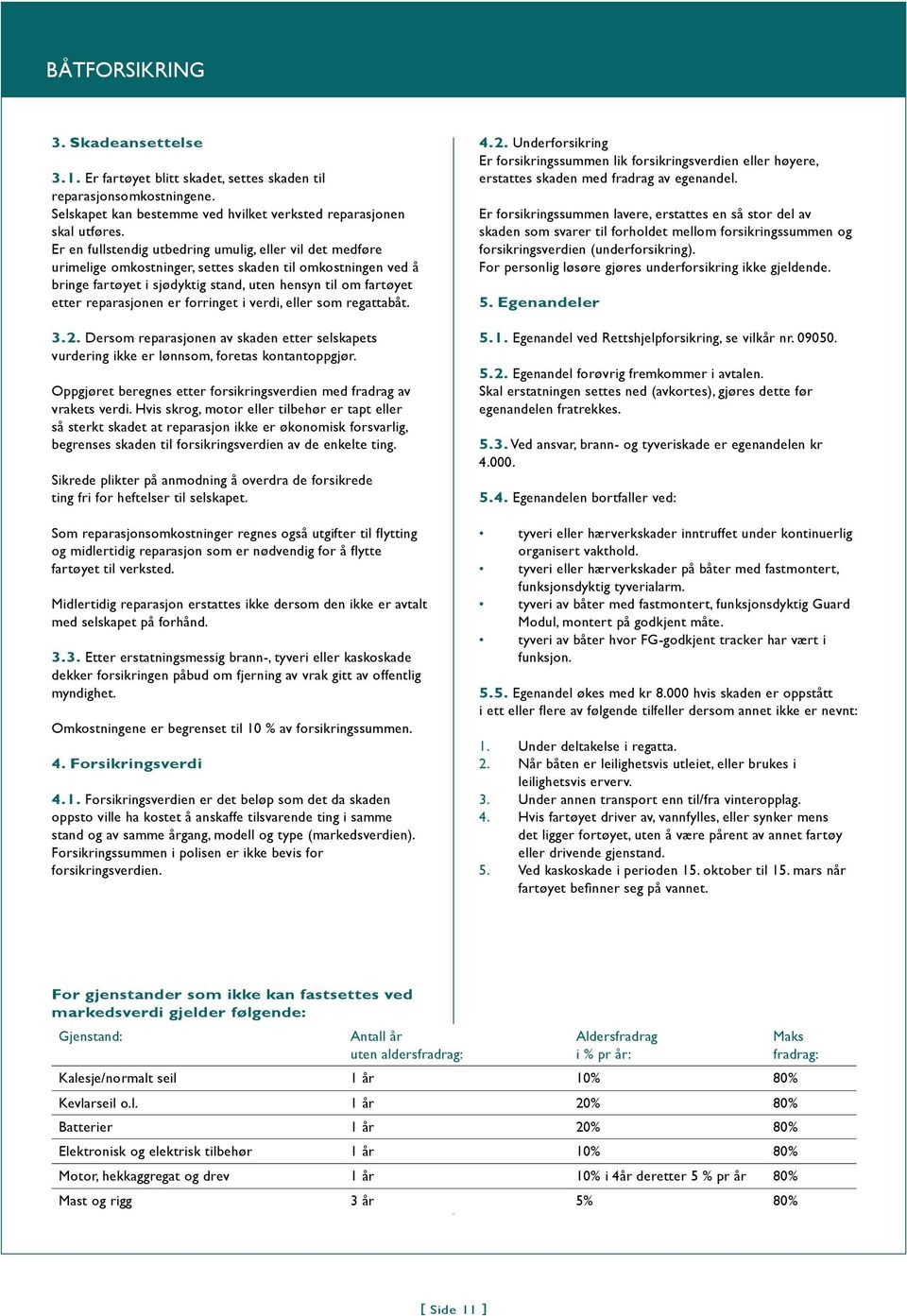 reparasjonen er forringet i verdi, eller som regattabåt. 3.2. Dersom reparasjonen av skaden etter selskapets vurdering ikke er lønnsom, foretas kontantoppgjør.