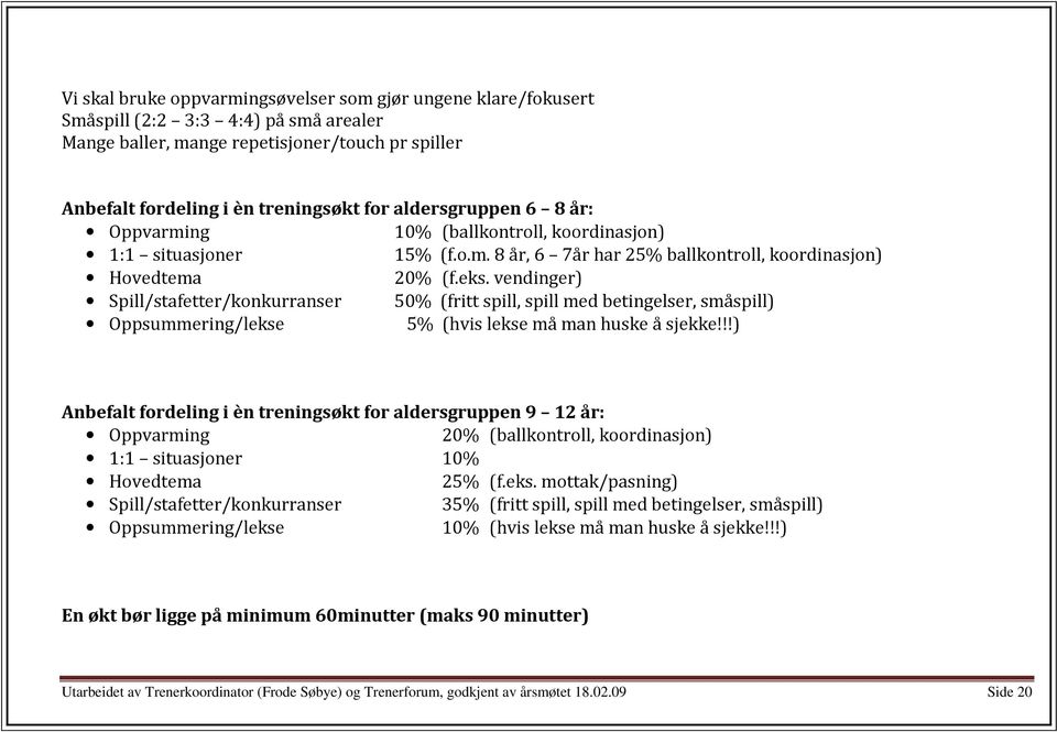 vendinger) Spill/stafetter/konkurranser 50% (fritt spill, spill med betingelser, småspill) Oppsummering/lekse 5% (hvis lekse må man huske å sjekke!