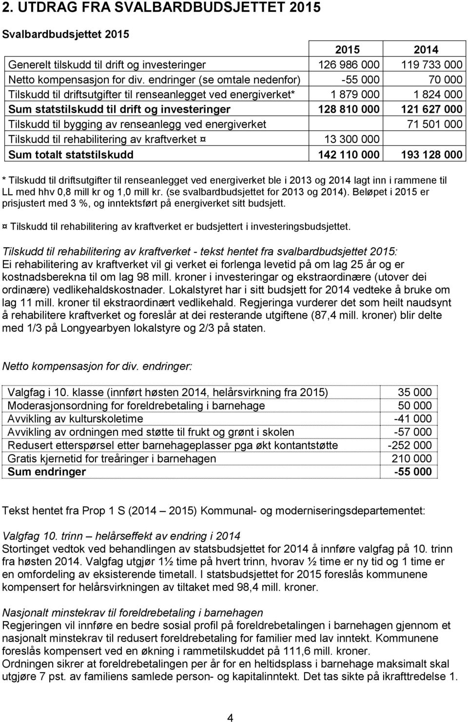 Tilskudd til bygging av renseanlegg ved energiverket 71 501 000 Tilskudd til rehabilitering av kraftverket 13 300 000 Sum totalt statstilskudd 142 110 000 193 128 000 * Tilskudd til driftsutgifter