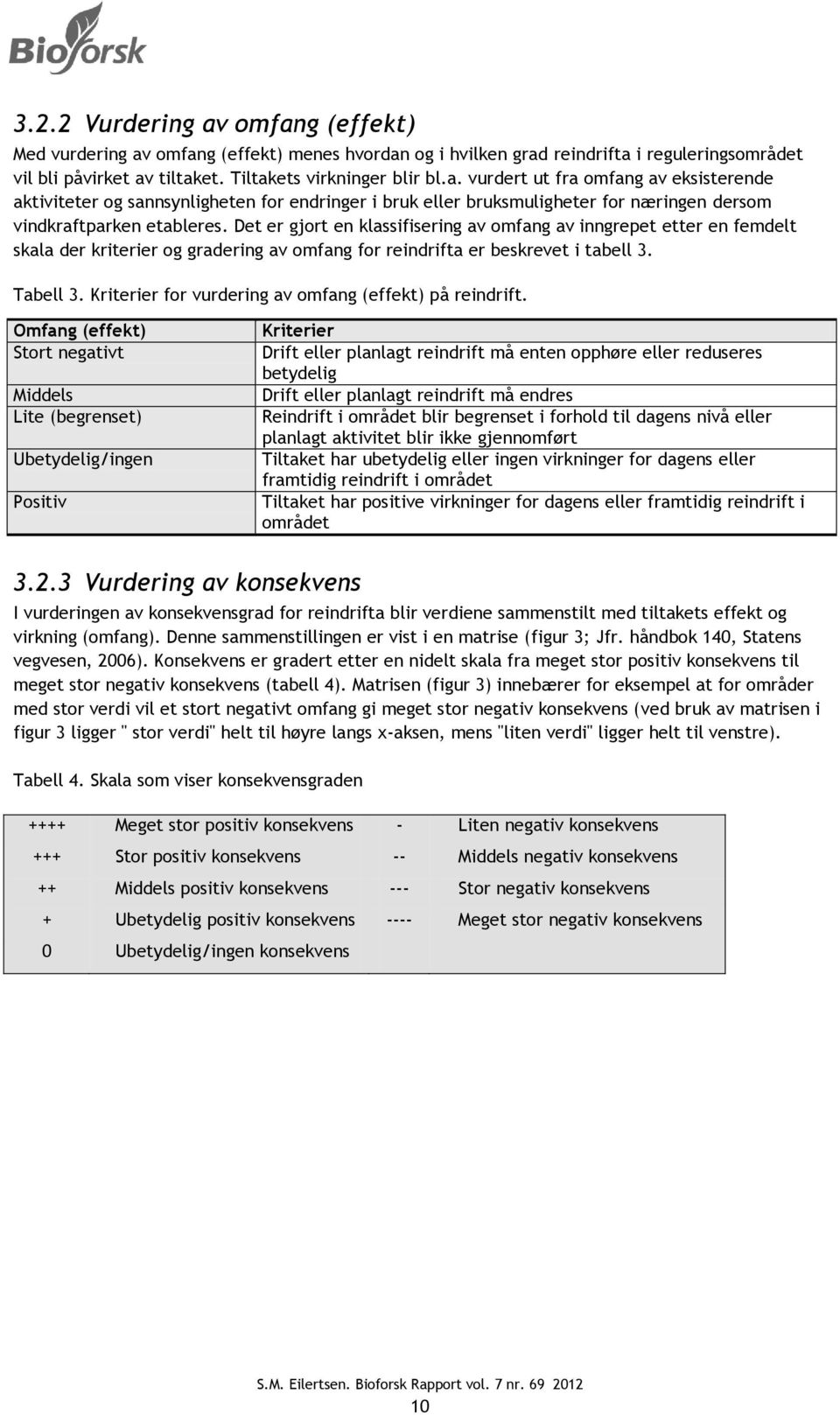 Kriterier for vurdering av omfang (effekt) på reindrift.