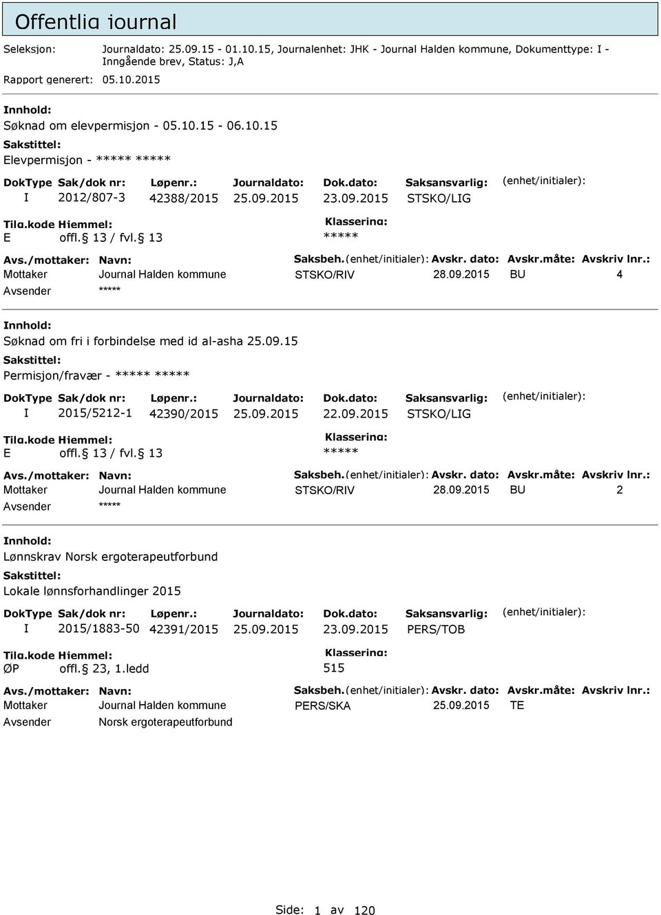 09.2015 STSKO/LG vs./mottaker: Navn: Saksbeh. vskr. dato: vskr.måte: vskriv lnr.: STSKO/RV BU 2 nnhold: Lønnskrav Norsk ergoterapeutforbund Lokale lønnsforhandlinger 2015 2015/1883-50 42391/2015 23.