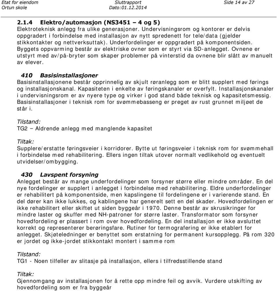 Underfordelinger er oppgradert på komponentsiden. Byggets oppvarming består av elektriske ovner som er styrt via SD-anlegget.