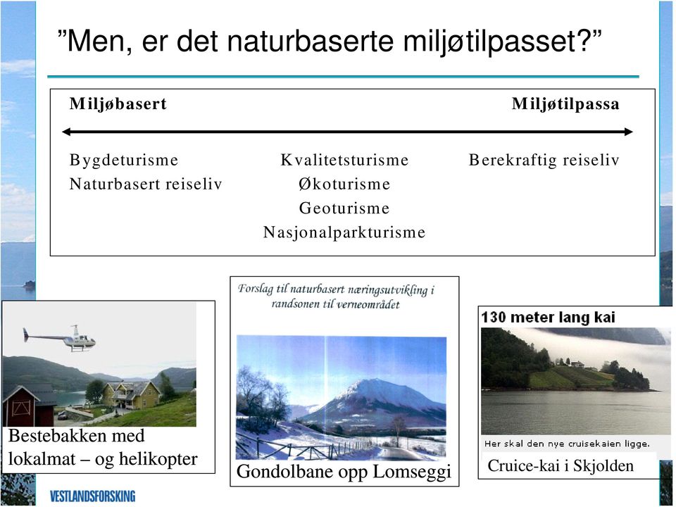 Kvalitetsturisme Økoturisme Geoturisme Nasjonalparkturisme