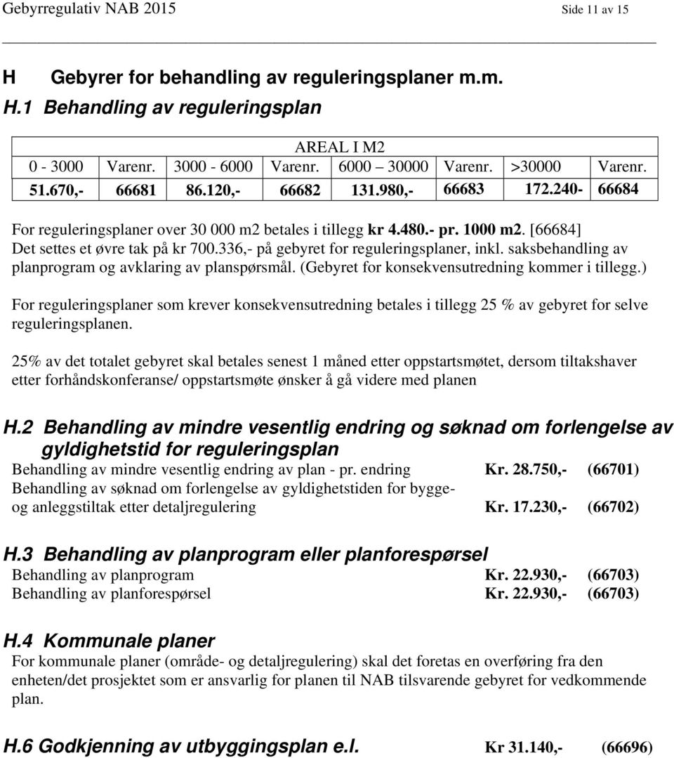 336,- på gebyret for reguleringsplaner, inkl. saksbehandling av planprogram og avklaring av planspørsmål. (Gebyret for konsekvensutredning kommer i tillegg.