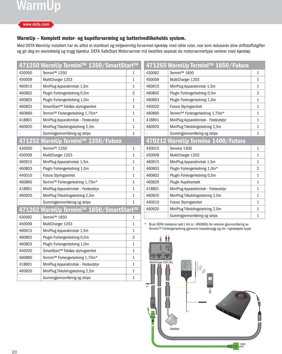 DEF SafeStart Motorvarmer må bestilles separat da motorvarmertype varierer med kjøretøy.