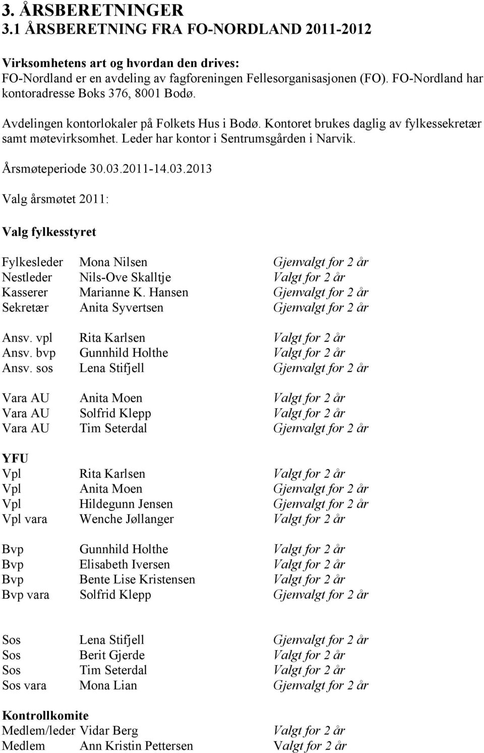 Leder har kontor i Sentrumsgården i Narvik. Årsmøteperiode 30.03.