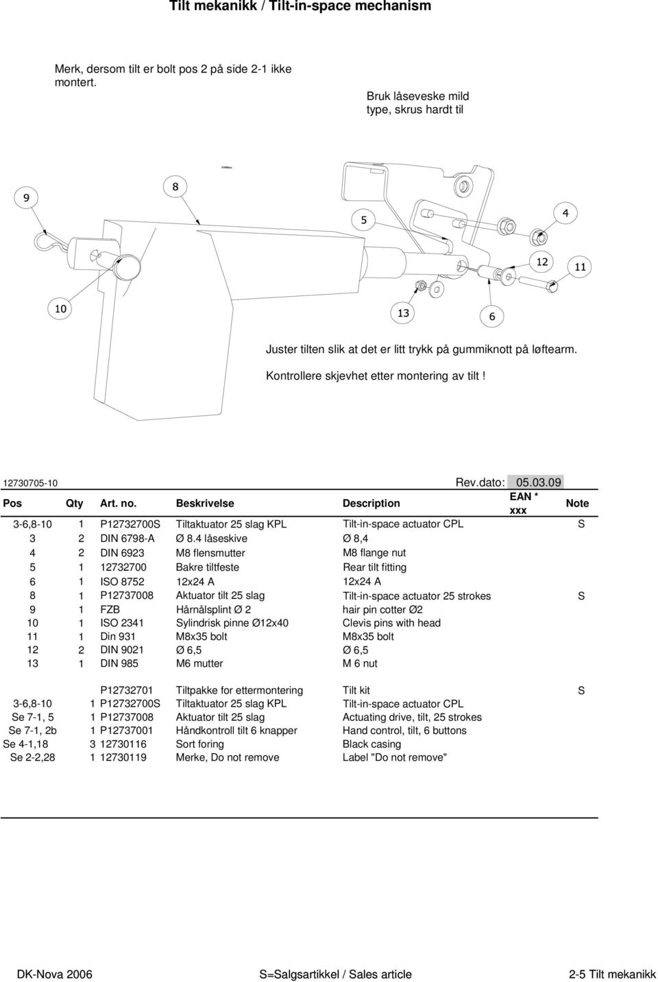 09 3-6,8-10 1 P12732700S Tiltaktuator 25 slag KPL Tilt-in-space actuator CPL S 3 2 DIN 6798-A Ø 8.