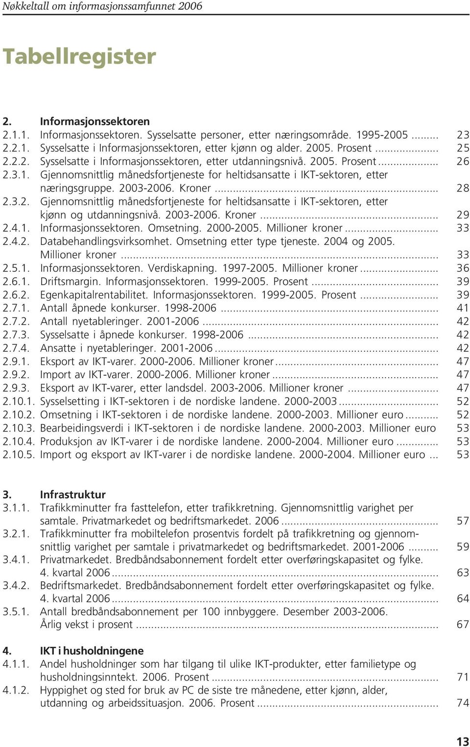 .. 28 2.3.2. Gjennomsnittlig månedsfortjeneste for heltidsansatte i IKT-sektoren, etter kjønn og utdanningsnivå. 2003-2006. Kroner... 29 2.4.1. Informasjonssektoren. Omsetning. 2000-2005.