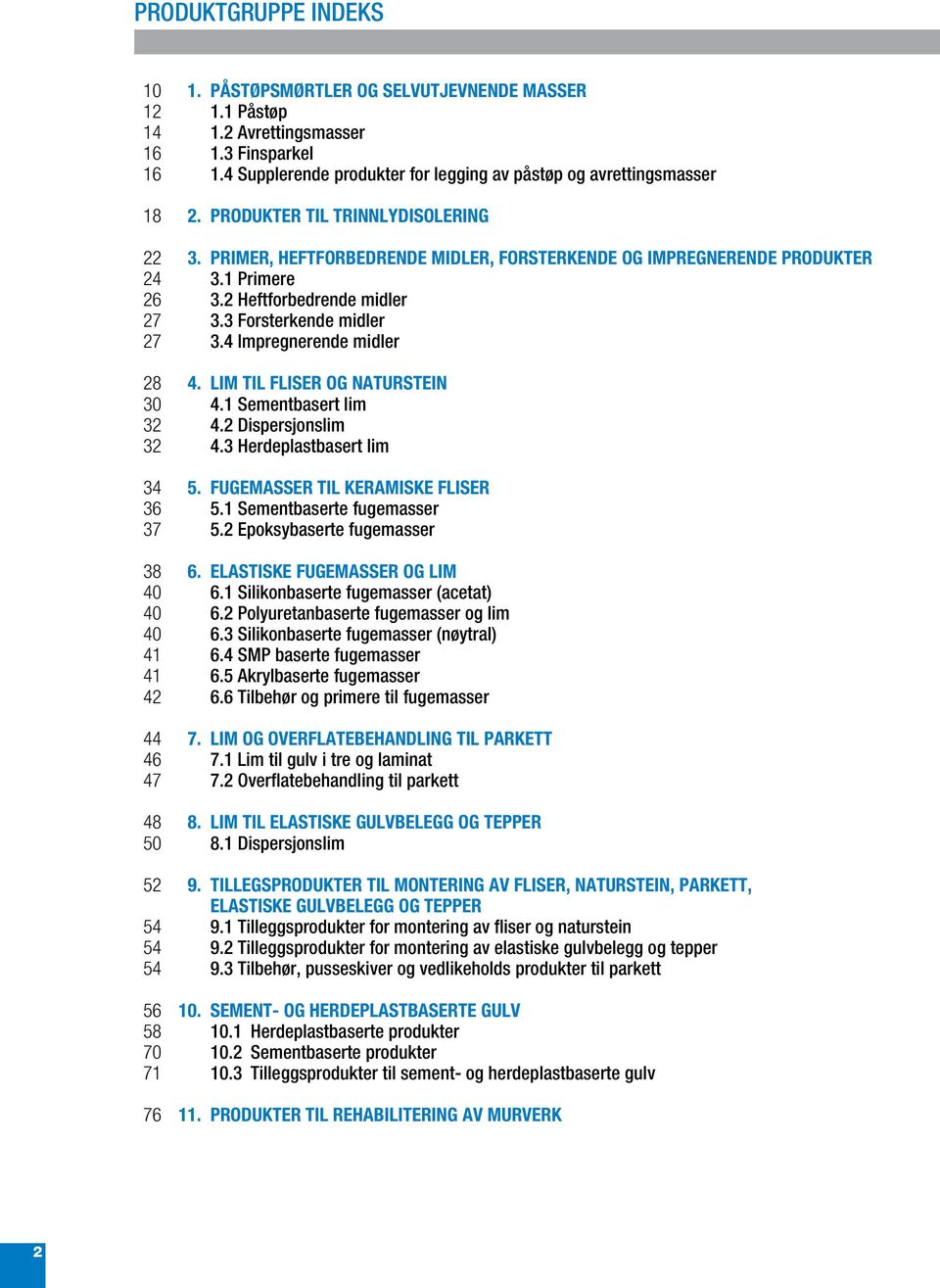 4 Impregnerende midler 28 4. LIM TIL FLISER OG NATURSTEIN 30 4.1 Sementbasert lim 32 4.2 Dispersjonslim 32 4.3 Herdeplastbasert lim 34 5. FUGEMASSER TIL KERAMISKE FLISER 36 5.