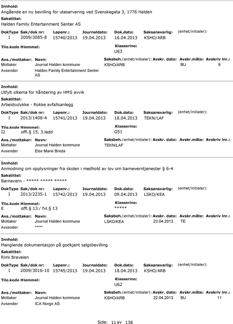 04.2013 TKN/LAF 2 offl. 15, 3.ledd G51 Avs./mottaker: Navn: aksbeh. Avskr. dato: Avskr.måte: Avskriv lnr.