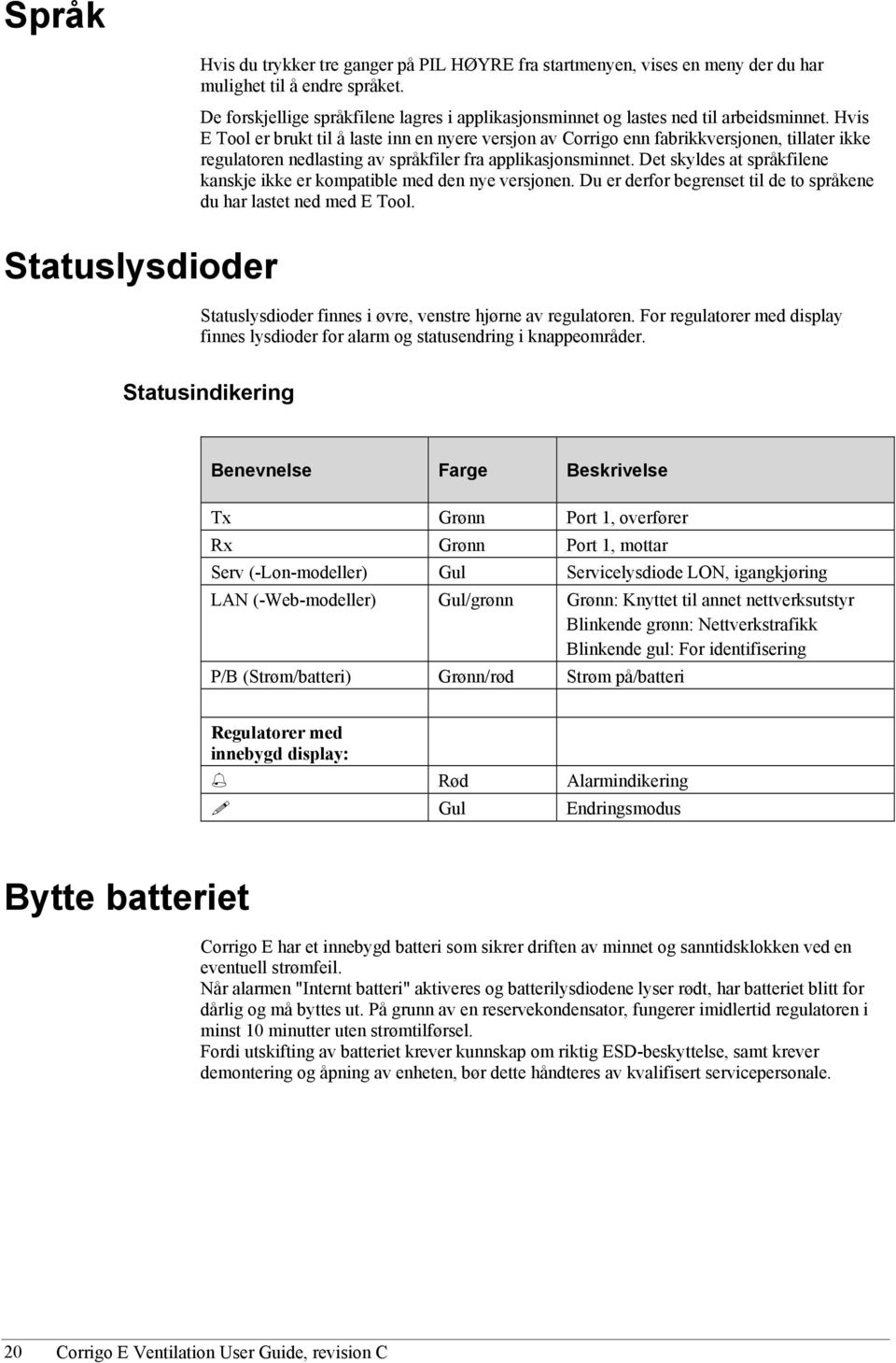 Hvis E Tool er brukt til å laste inn en nyere versjon av Corrigo enn fabrikkversjonen, tillater ikke regulatoren nedlasting av språkfiler fra applikasjonsminnet.