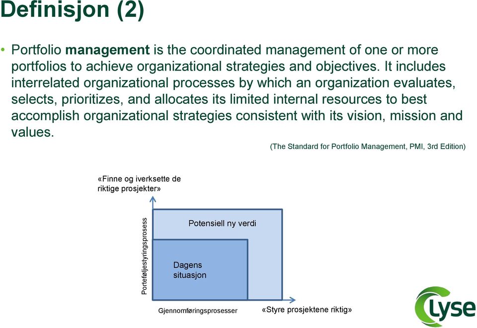 It includes interrelated organizational processes by which an organization evaluates, selects, prioritizes, and allocates its limited internal