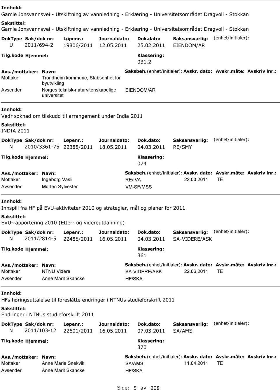 2 Mottaker Trondheim kommune, Stabsenhet for byutvikling Avsender orges teknisk-naturvitenskapelige EEDOM/AR Vedr søknad om tilskudd til arrangement under ndia 2011 DA 2011 2010/3361-75 22388/2011 04.