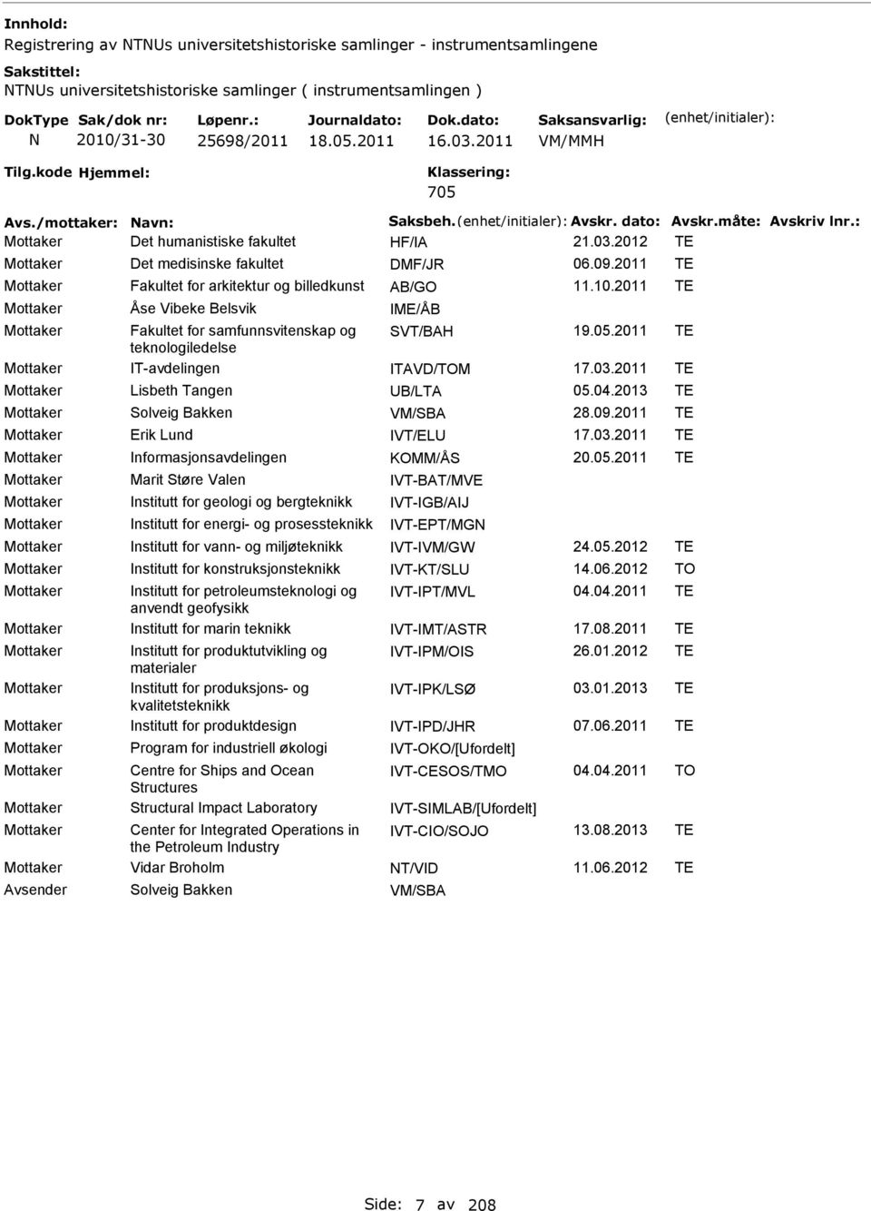 2011 TE Mottaker Åse Vibeke Belsvik ME/ÅB Mottaker Fakultet for samfunnsvitenskap og SVT/BAH 19.05.2011 TE teknologiledelse Mottaker T-avdelingen TAVD/TOM 17.03.