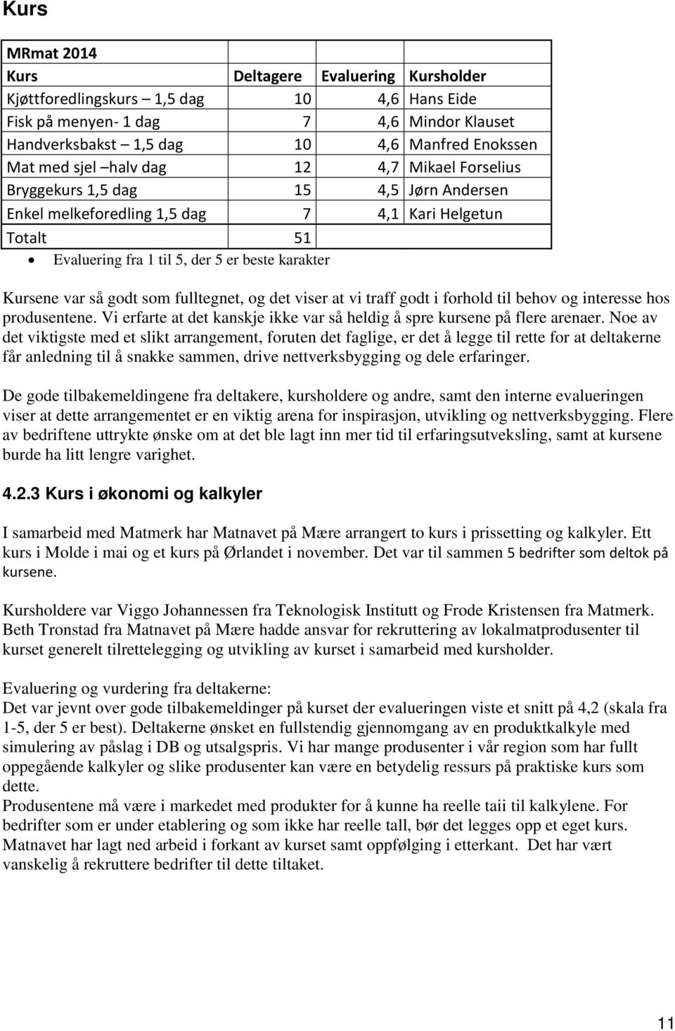 godt som fulltegnet, og det viser at vi traff godt i forhold til behov og interesse hos produsentene. Vi erfarte at det kanskje ikke var så heldig å spre kursene på flere arenaer.