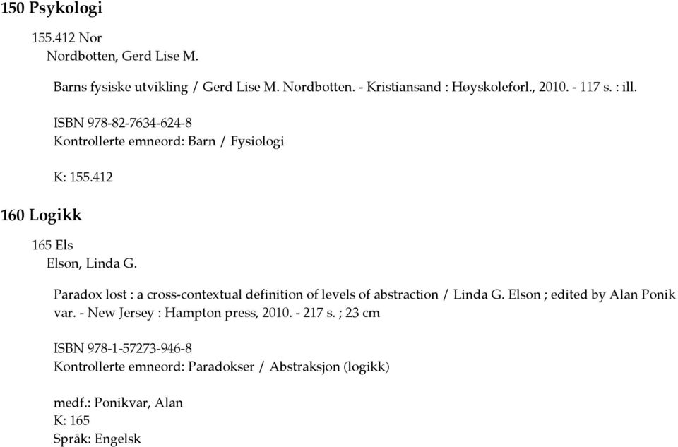 Paradox lost : a cross-contextual definition of levels of abstraction / Linda G. Elson ; edited by Alan Ponik var.