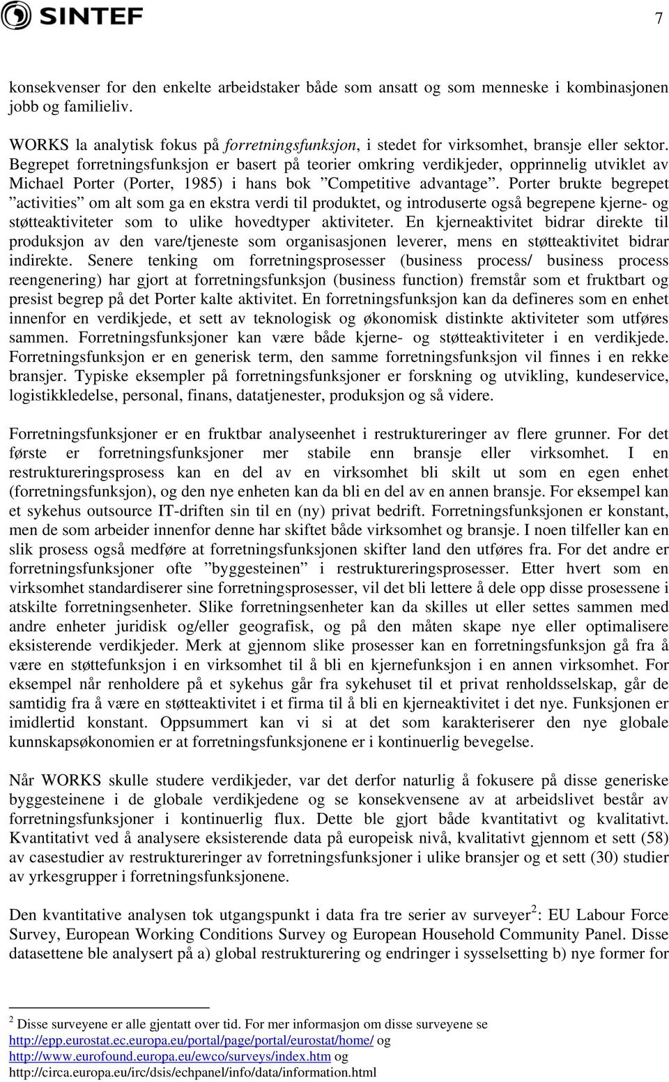 Begrepet forretningsfunksjon er basert på teorier omkring verdikjeder, opprinnelig utviklet av Michael Porter (Porter, 1985) i hans bok Competitive advantage.