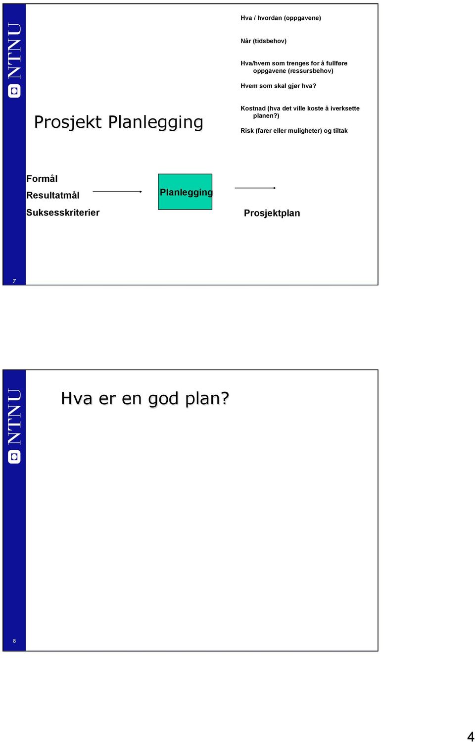 Prosjekt Planlegging Kostnad (hva det ville koste å iverksette planen?