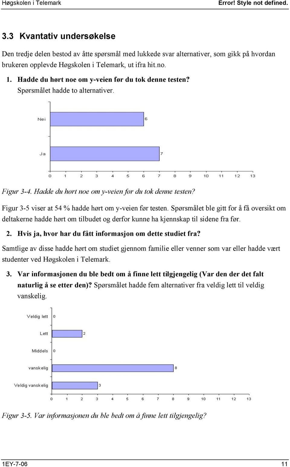 Figur 3-5 viser at 54 % hadde hørt om y-veien før testen. Spørsmålet ble gitt for å få oversikt om deltakerne hadde hørt om tilbudet og derfor kunne ha kjennskap til sidene fra før. 2.