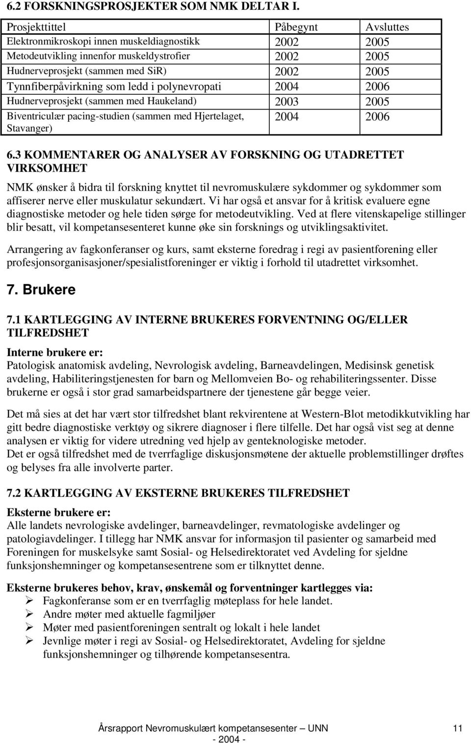 Tynnfiberpåvirkning som ledd i polynevropati 2004 2006 Hudnerveprosjekt (sammen med Haukeland) 2003 2005 Biventriculær pacing-studien (sammen med Hjertelaget, Stavanger) 2004 2006 6.