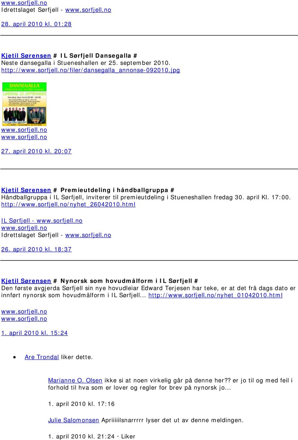html IL Sørfjell - Idrettslaget Sørfjell - 26. april 2010 kl.