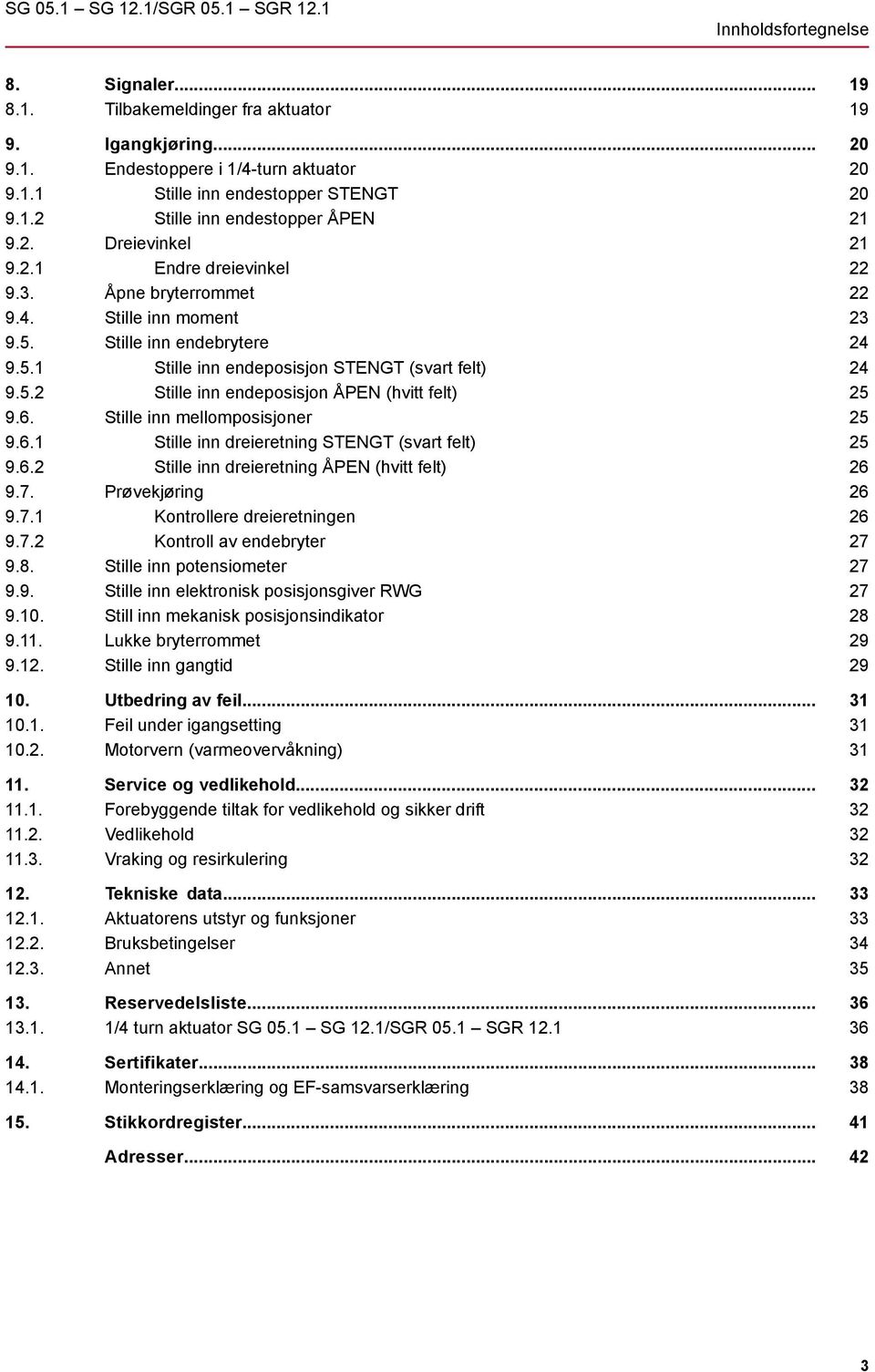 5.2 Stille inn endeposisjon ÅPEN (hvitt felt) 9.6. Stille inn mellomposisjoner 9.6.1 Stille inn dreieretning STENGT (svart felt) 9.6.2 Stille inn dreieretning ÅPEN (hvitt felt) 9.7.