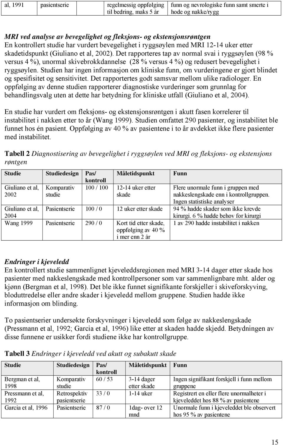 Det rapporteres tap av normal svai i ryggsøylen (98 % versus 4 %), unormal skivebrokkdannelse (28 % versus 4 %) og redusert bevegelighet i ryggsøylen.