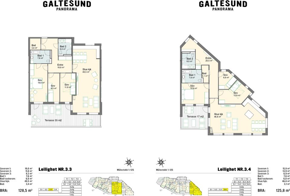 3.4 125,8 m² 20,5 m² 4 6,9 m² Plan leiligheter 3.etasje A100302 13,9 m² Kontor 5 Kontor 6 7 25,8 m² 16.02.11 RLD 12.04.